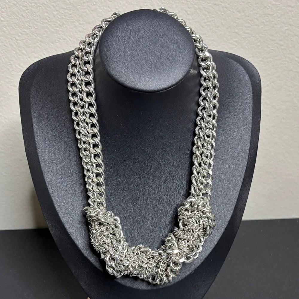 Chunky Twisted Multi Chain Silver Tone Gothic Collar Choker Necklace